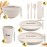 28pcs Wheat Straw Dinnerware Set for 4, Wheat Straw Plates and Bowls Set, Light Weight Dinnerware Reusable Dishwasher Microwave Safe, Deep Plastic Plates, Cereal Bowls, Cups and Utensils Sets