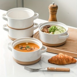 HVH Soup Bowls With Handles Microwave Safe, 24 Oz Big Soup Bowl for Soup, Cereal, Chill, Beef Stew, Ceramic Soup Bowl Set of 4, French Onion Soup Bowls Farmhouse Style