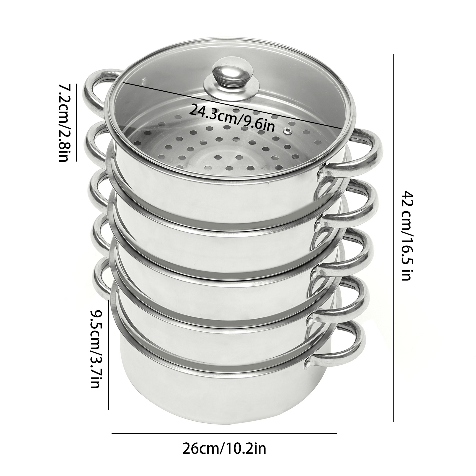 5 tier 26cm stainless steel steamer cooker kitchen food cooking glass lid details 7