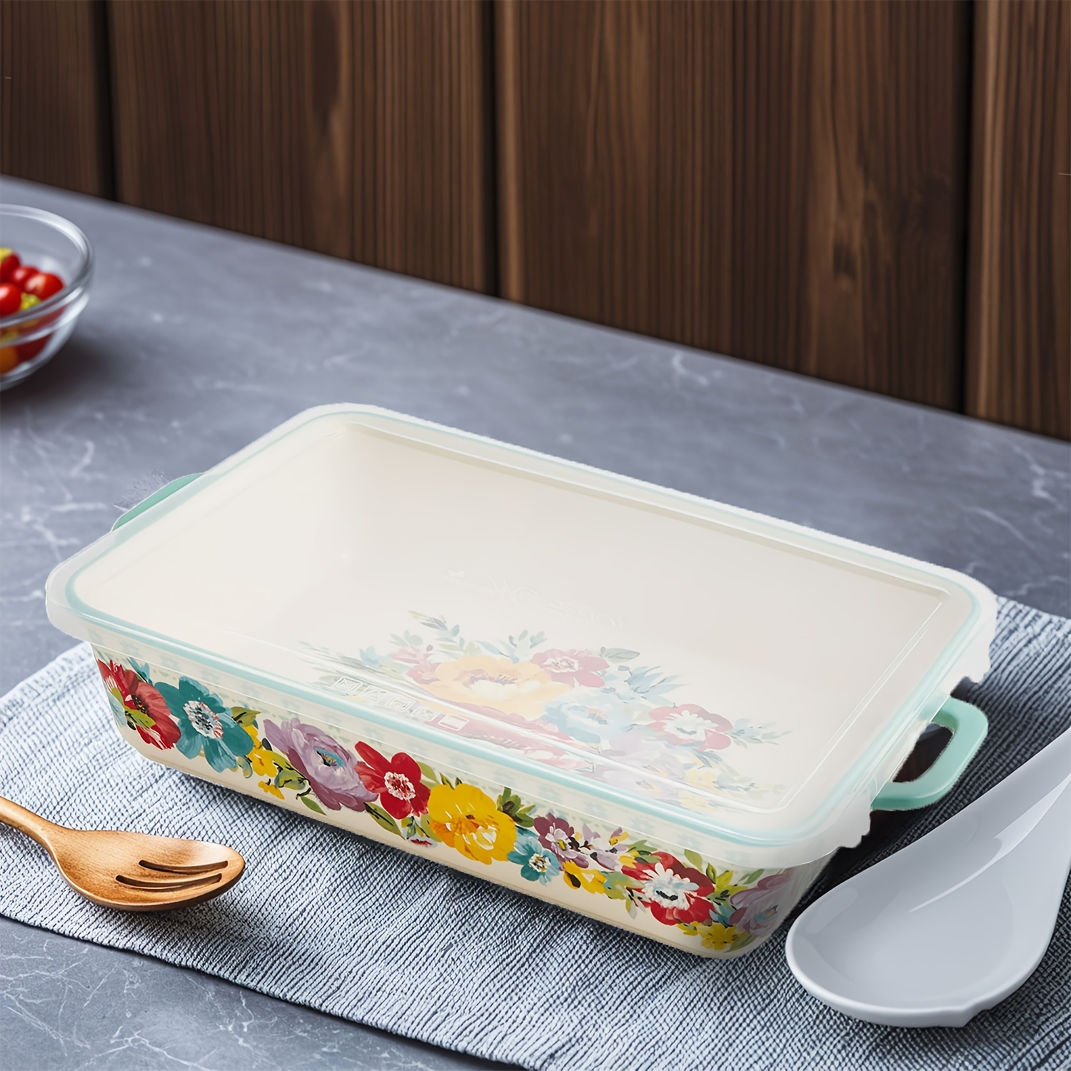 9 x 13inch covered ceramic pan floral design built in handle covered ceramic pan set drop and crack proof ceramic pan microwave oven dishwasher oven refrigerator and refrigerator white details 3