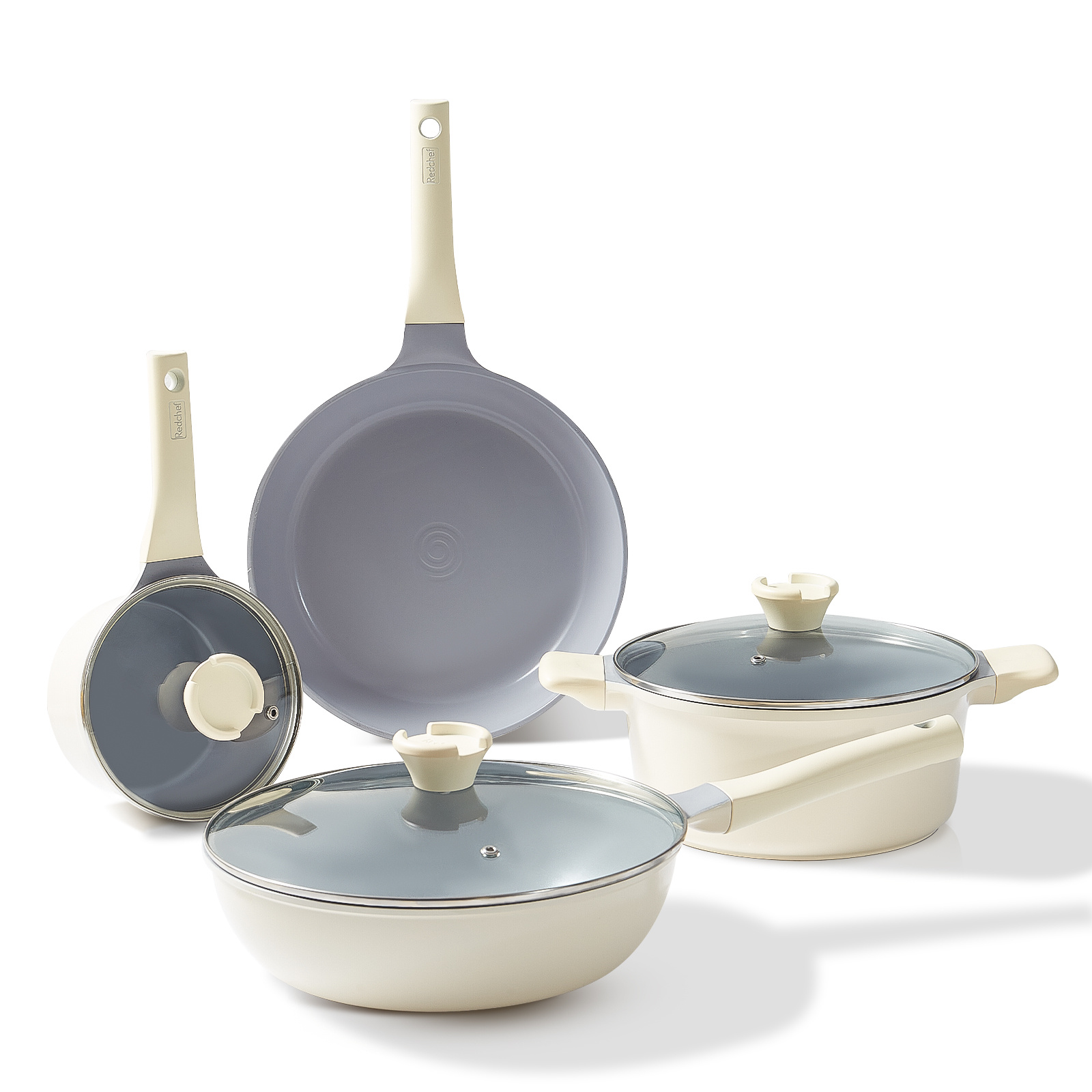 7 piece ceramic cookware set non stick non toxic pfas pfoa ptfe free healthy cream pots and pans details 0