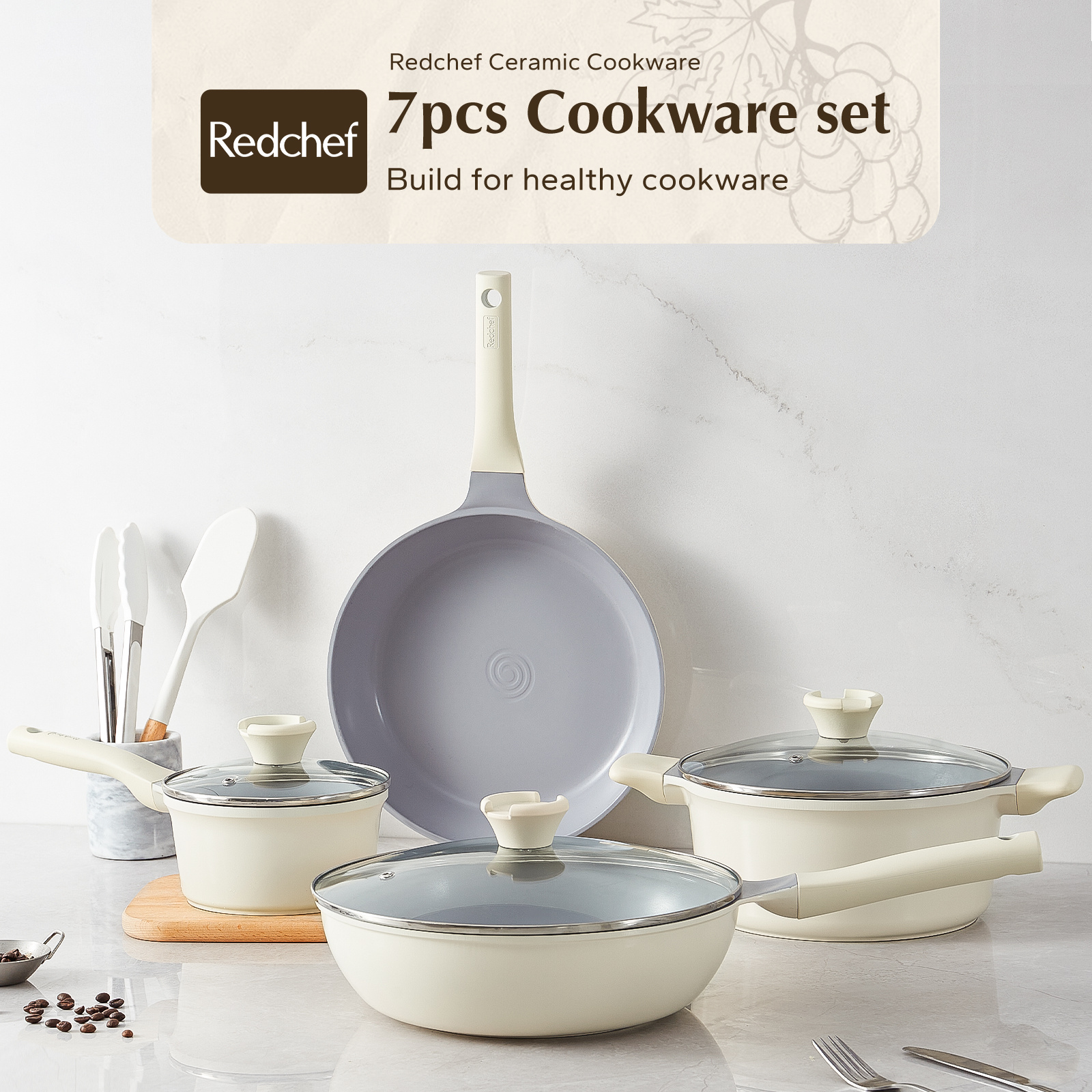 7 piece ceramic cookware set non stick non toxic pfas pfoa ptfe free healthy cream pots and pans details 2