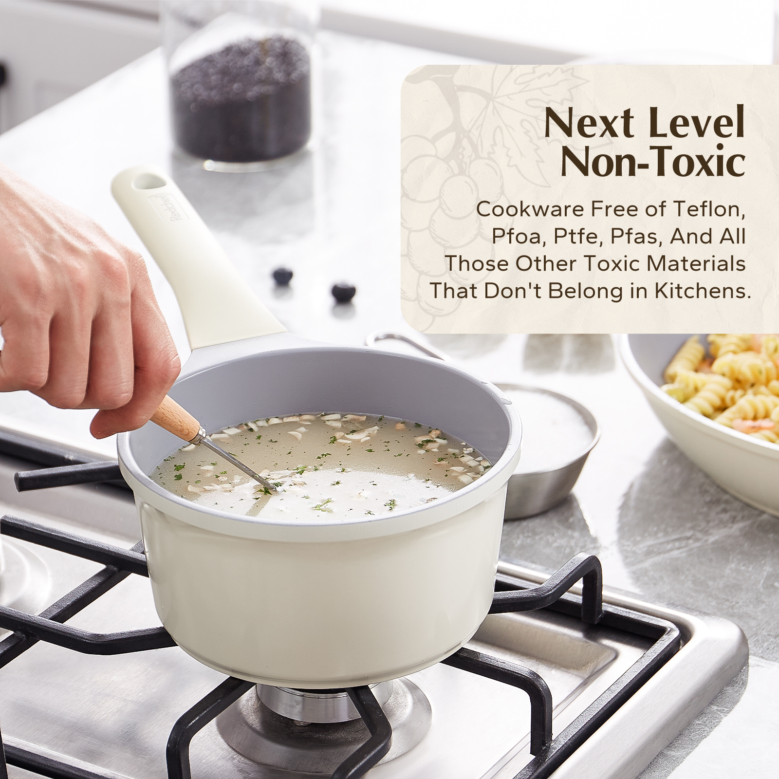 7 piece ceramic cookware set non stick non toxic pfas pfoa ptfe free healthy cream pots and pans details 6