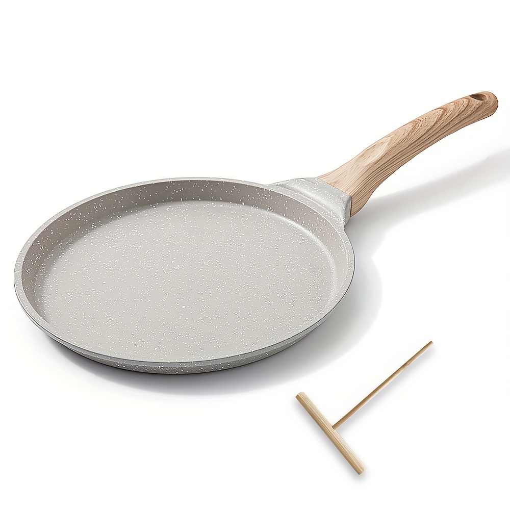 nonstick crepe pan with spreader 8 inch flat pan for roti indian griddle pan pan tortilla pan induction compatible white details 0