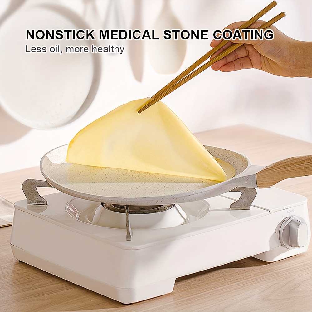 nonstick crepe pan with spreader 8 inch flat pan for roti indian griddle pan pan tortilla pan induction compatible white details 1