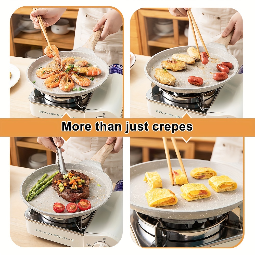 nonstick crepe pan with spreader 8 inch flat pan for roti indian griddle pan pan tortilla pan induction compatible white details 3