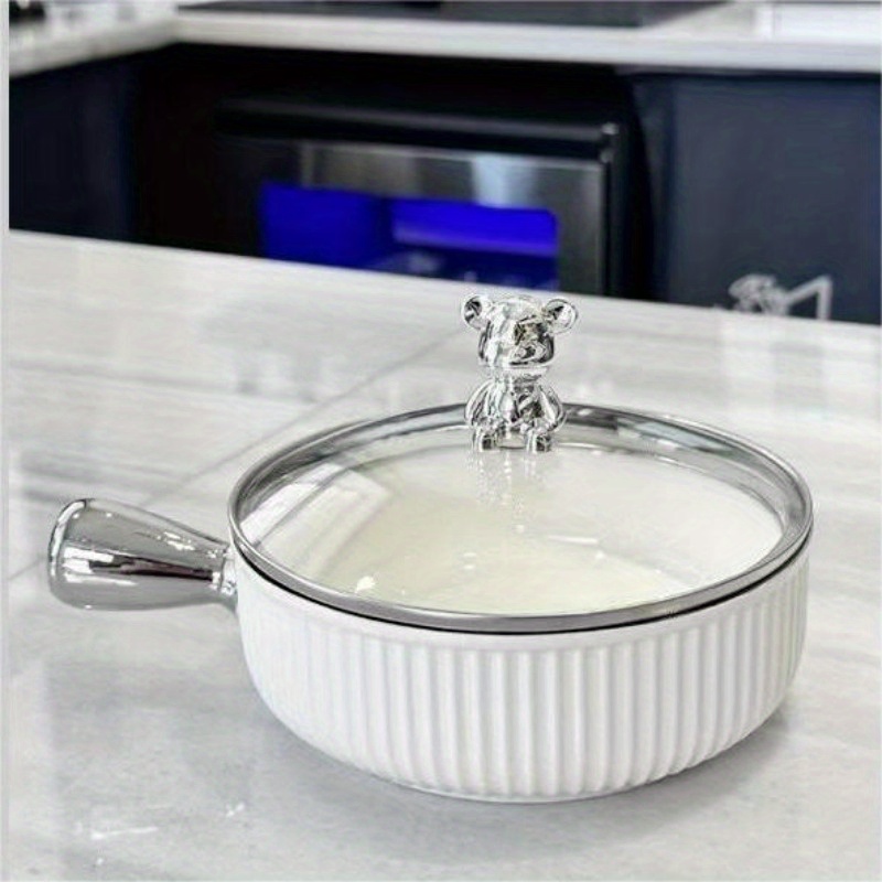 striped ceramic bowl with lid stylish and functional storage solution durable and elegant design ideal for home and kitchen use keeps food fresh details 0