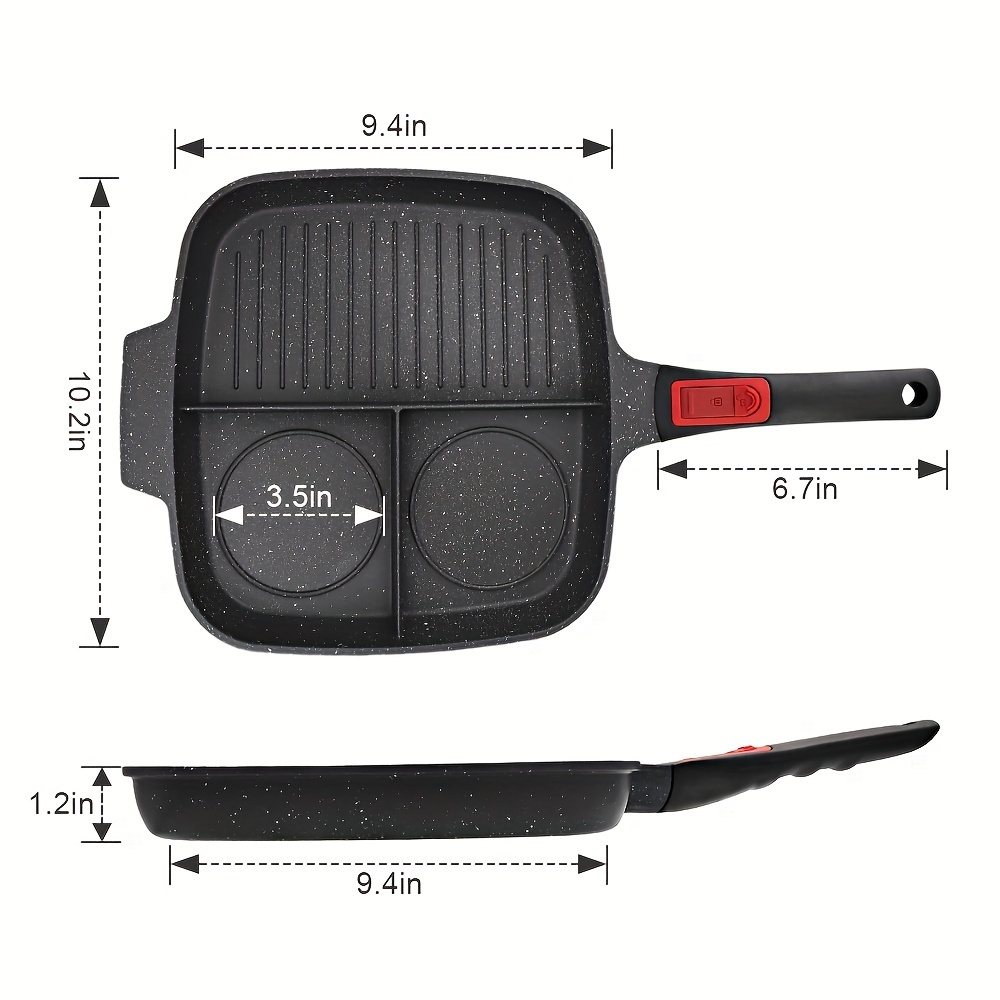 3 in 1 grill pan with detachable handle suitable for all stove tops nonstick versatile griddle divided pan skillet pfoa free details 2