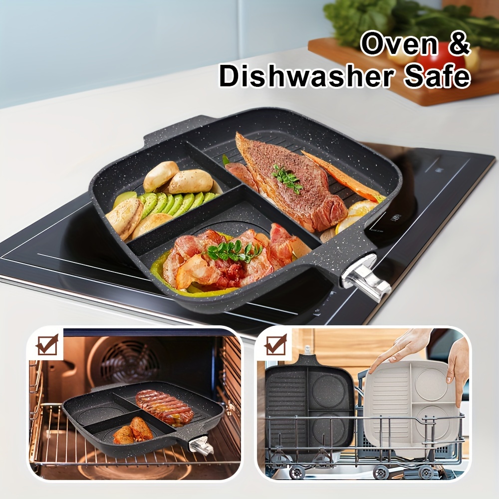 3 in 1 grill pan with detachable handle suitable for all stove tops nonstick versatile griddle divided pan skillet pfoa free details 4