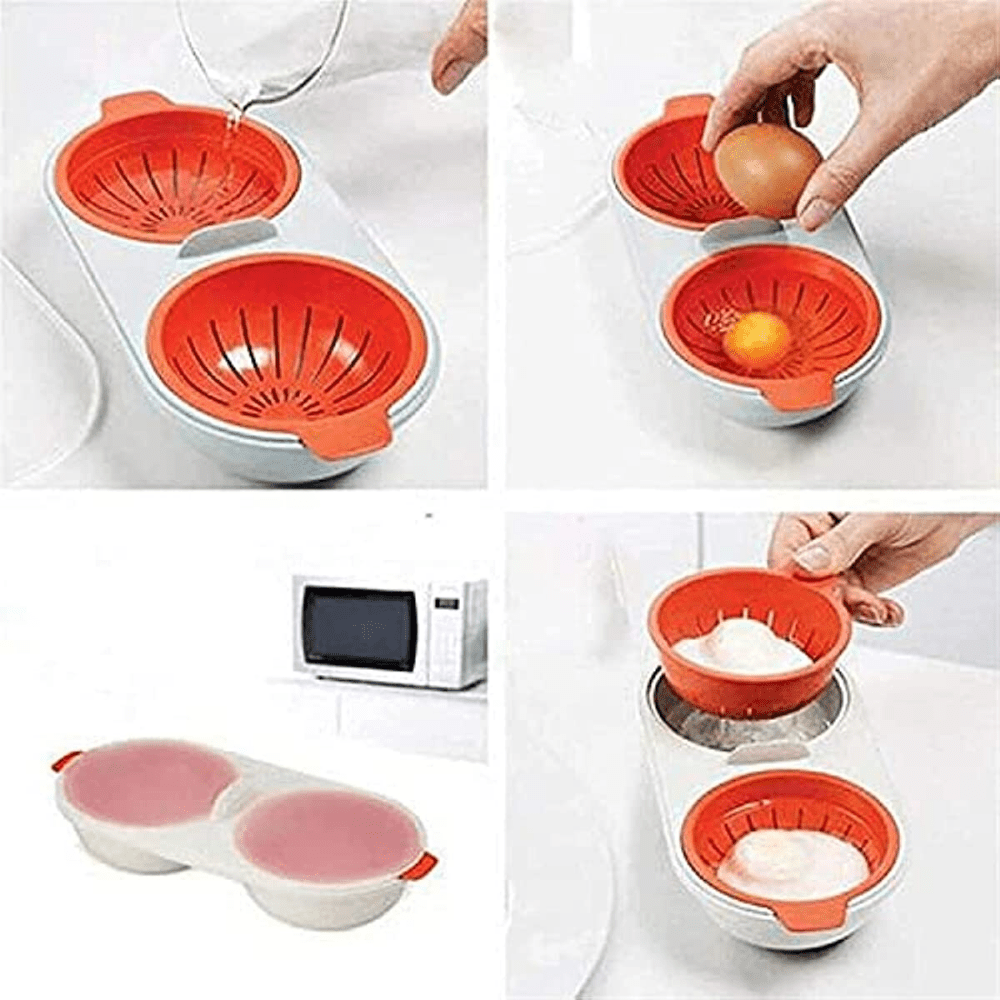 one set of microwave eggs poacher microwave boiler 2 cups design cookware kitchen tools details 7