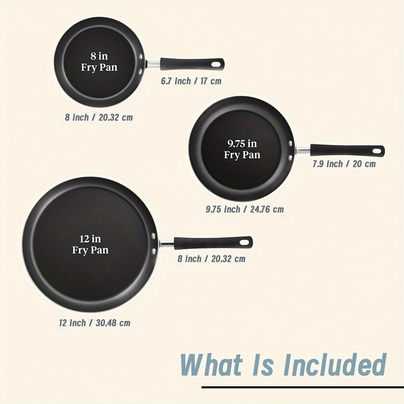3 piece aluminum non stick frying pan fry pan skillet set dishwasher safe easy to clean details 1