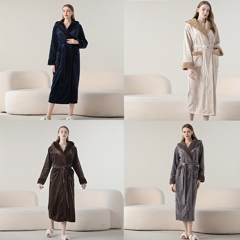 ultra size hooded bathrobe cozy thickened long robe for couples perfect for fall winter ideal bathroom accessory bath rugs for bathroom bath decor and accessories details 0