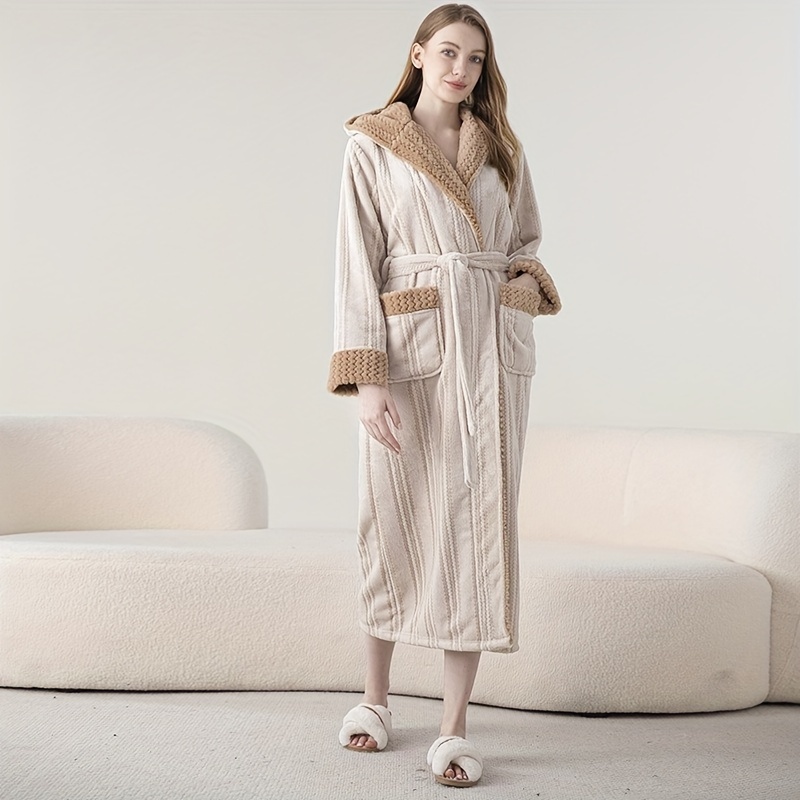 ultra size hooded bathrobe cozy thickened long robe for couples perfect for fall winter ideal bathroom accessory bath rugs for bathroom bath decor and accessories details 1