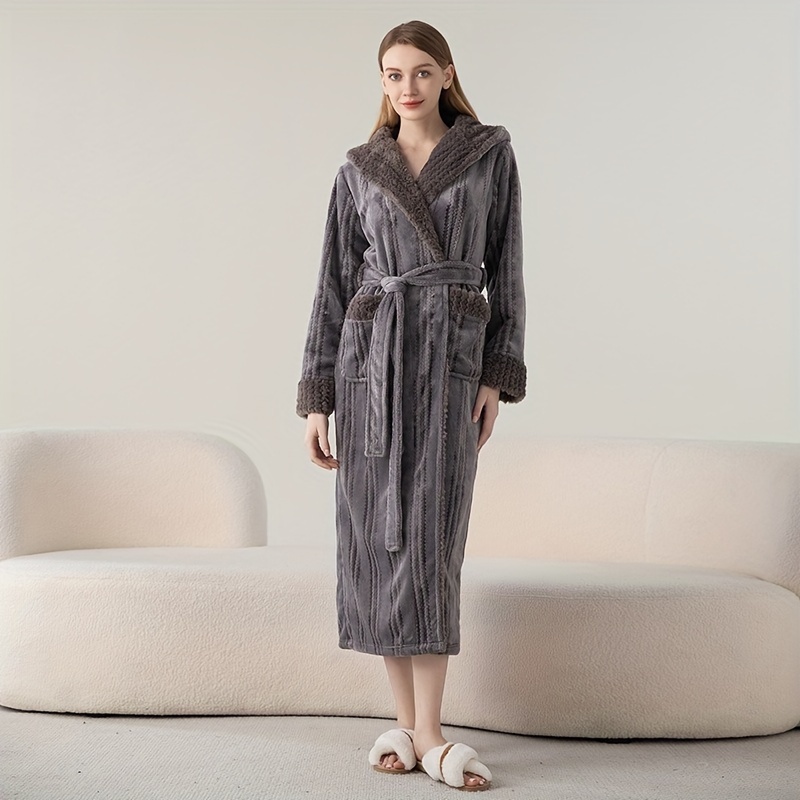 ultra size hooded bathrobe cozy thickened long robe for couples perfect for fall winter ideal bathroom accessory bath rugs for bathroom bath decor and accessories details 5