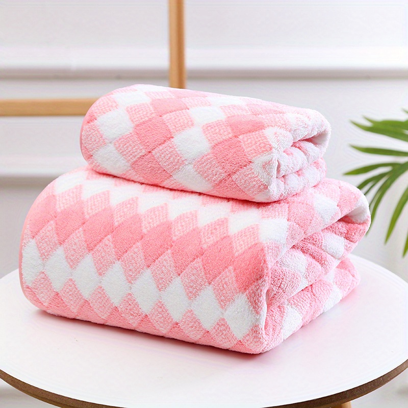 1pc lattice pattern bath towel absorbent quick drying showering towel super soft skin friendly bathing towel for home bathroom ideal bathroom supplies details 2