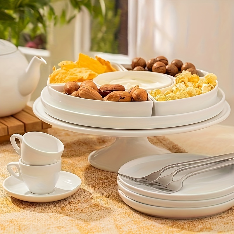 porcelain divided serving dishes relish tray serving bowls for parties perfect for chips and dip veggies candy and snacks white details 1