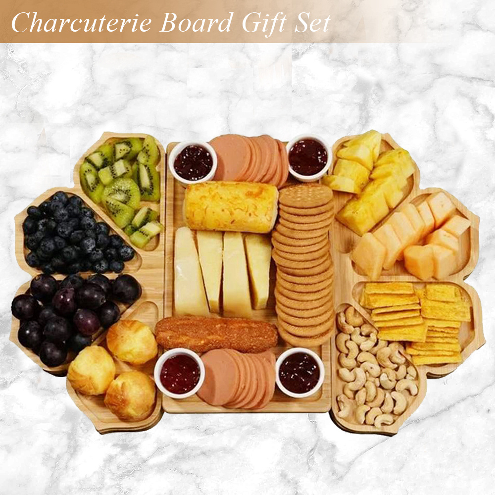 large bamboo charcuterie boards set with knife set cheese board bridal shower anniversary wedding engagement birthday christmas ideal for couples kitchen accessories essentials stuff cheese boards house warming gifts for women mom wife details 0