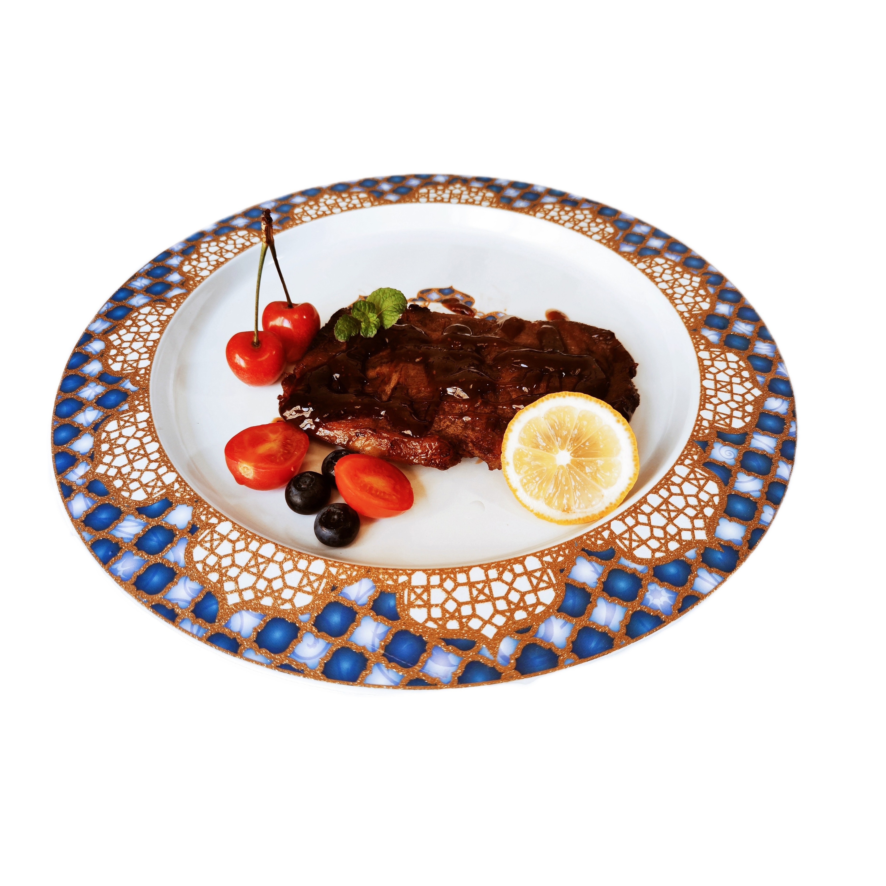 arabian floral plate stainless steel plates set of 3 11 8 inch handmade surface delicate yet unbreakable light reusable for dinner party camping eid restaurant details 3