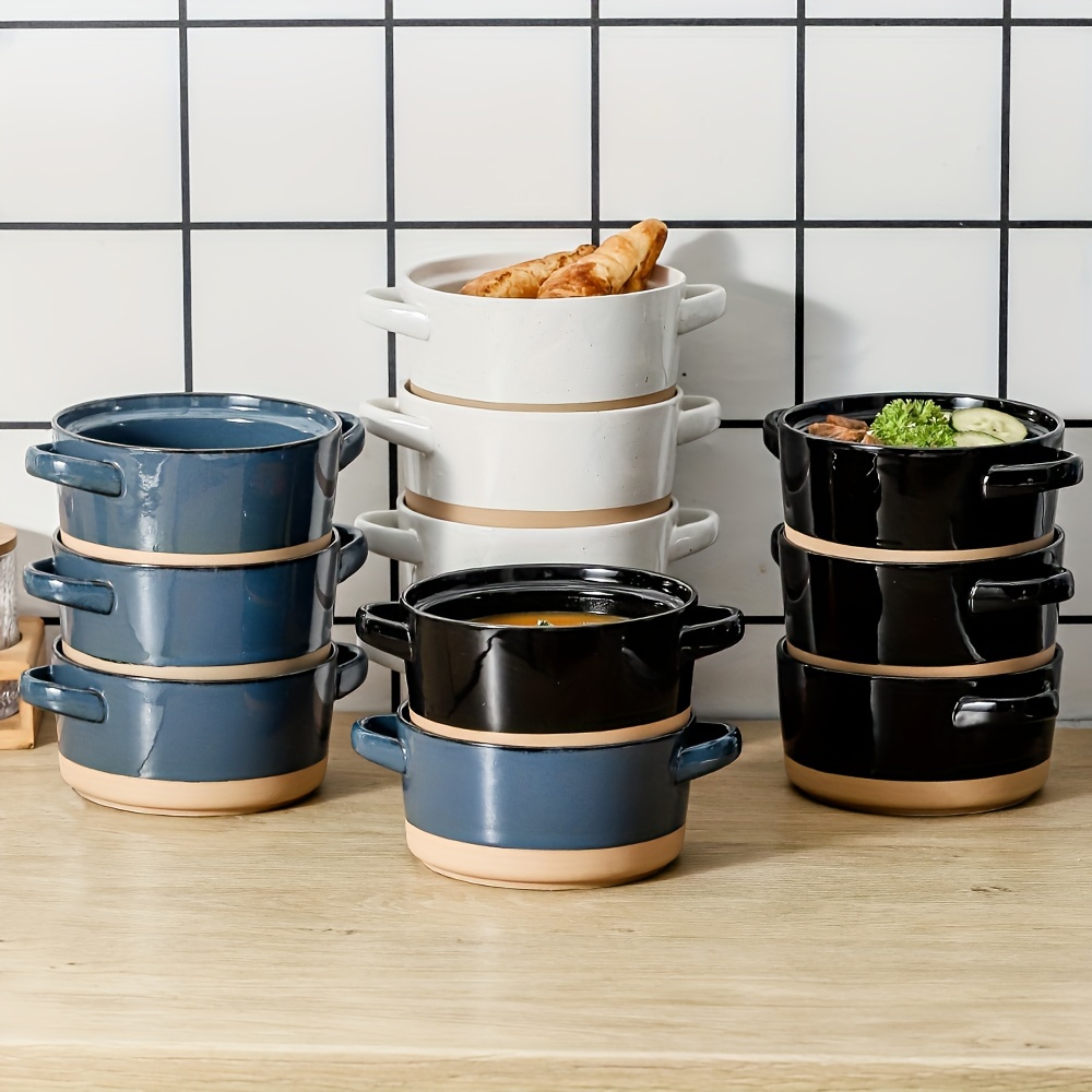 hvh soup bowls with handles microwave safe 24 oz big soup bowl for soup cereal chill beef stew ceramic soup bowl set of 4 bowls farmhouse style details 2