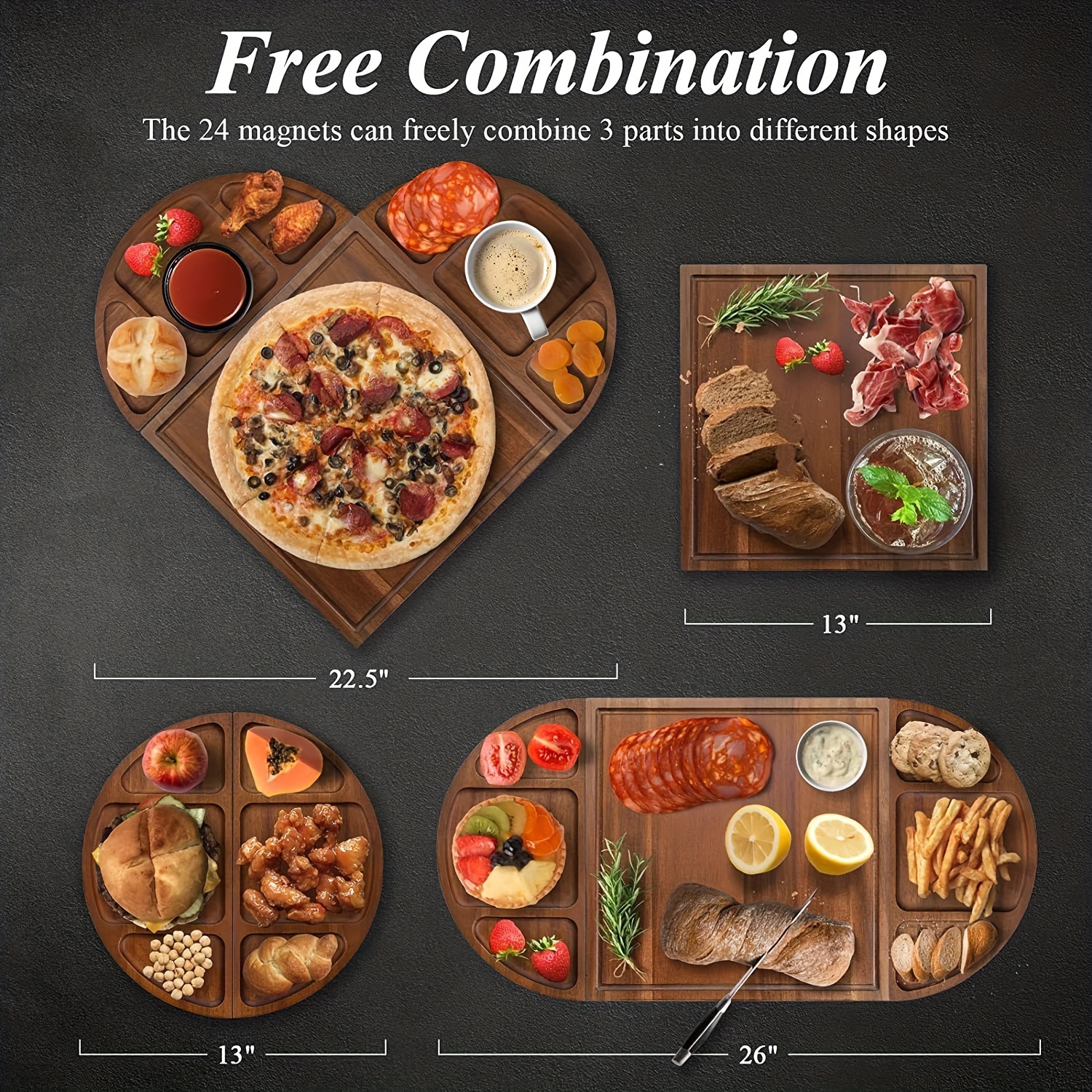 premium acacia wood serving platter with magnetic design versatile and charcuterie and cutting board details 0