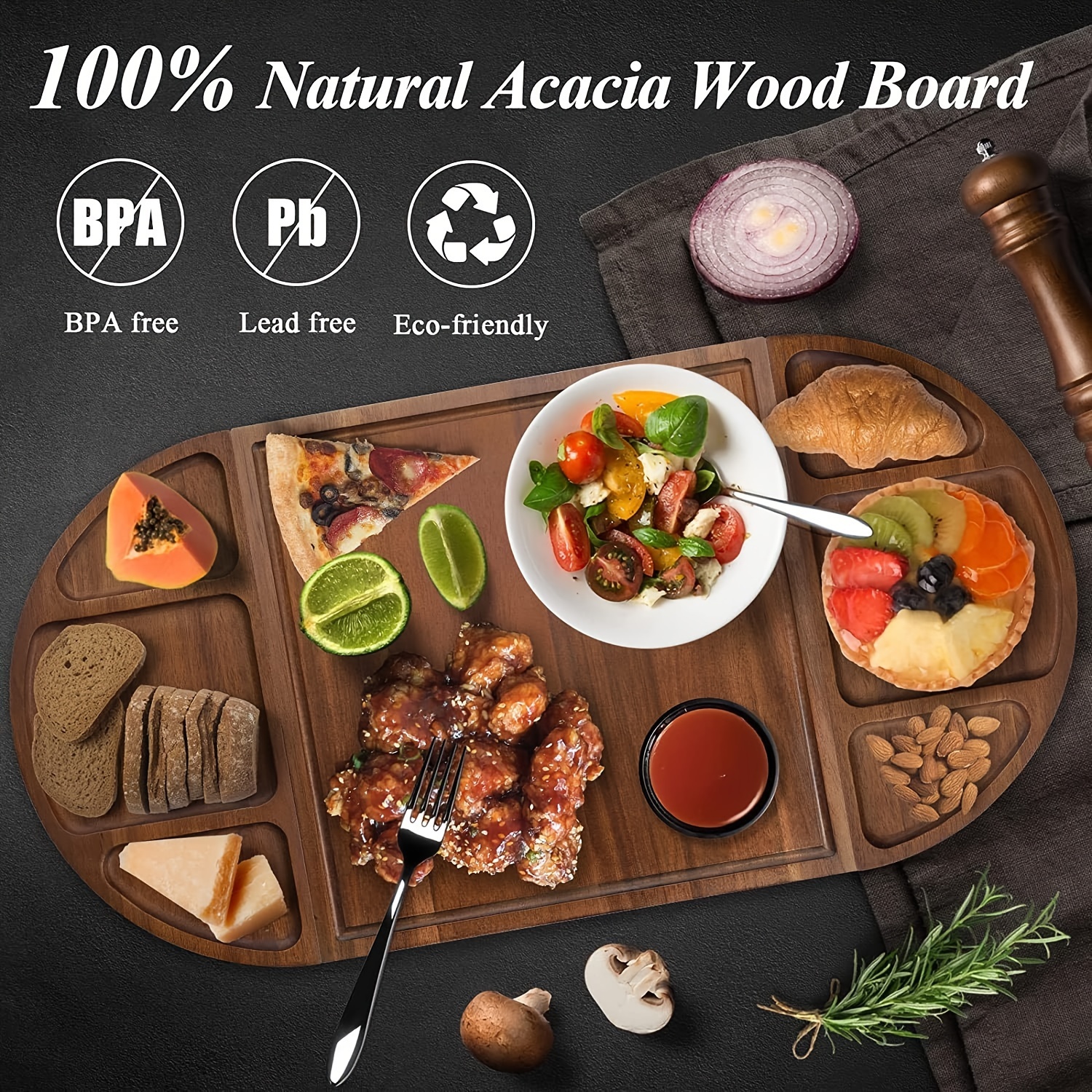 premium acacia wood serving platter with magnetic design versatile and charcuterie and cutting board details 4