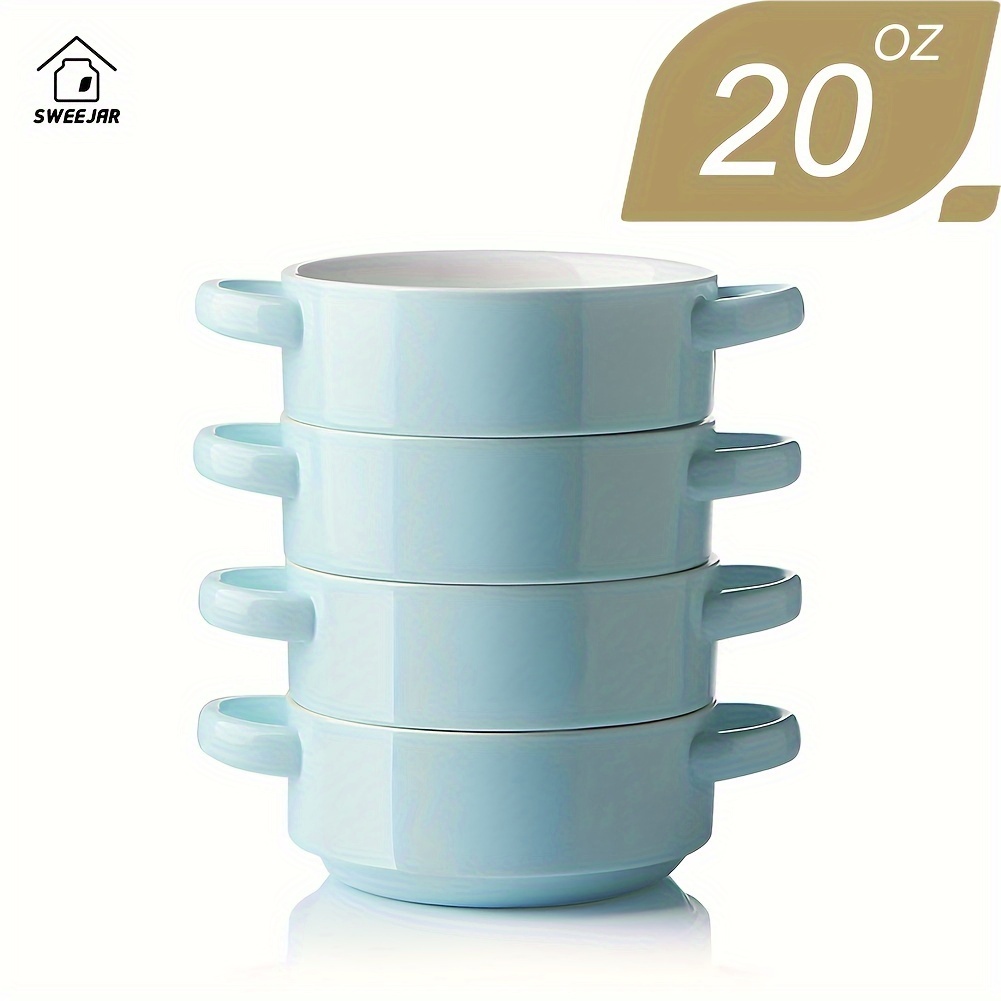ceramic soup bowls with double handles 20 oz stacked bowls for cereal pot pies stew chill pasta set of 4 details 1