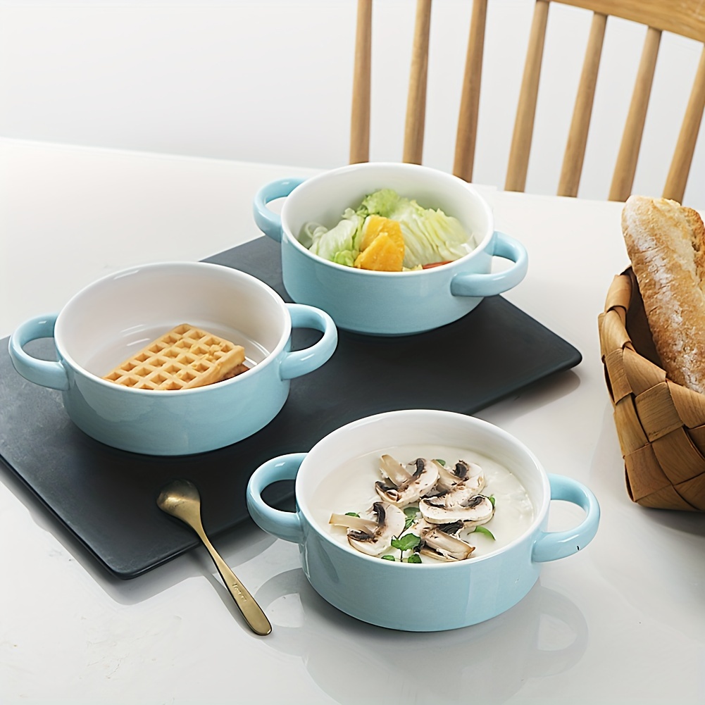 ceramic soup bowls with double handles 20 oz stacked bowls for cereal pot pies stew chill pasta set of 4 details 2