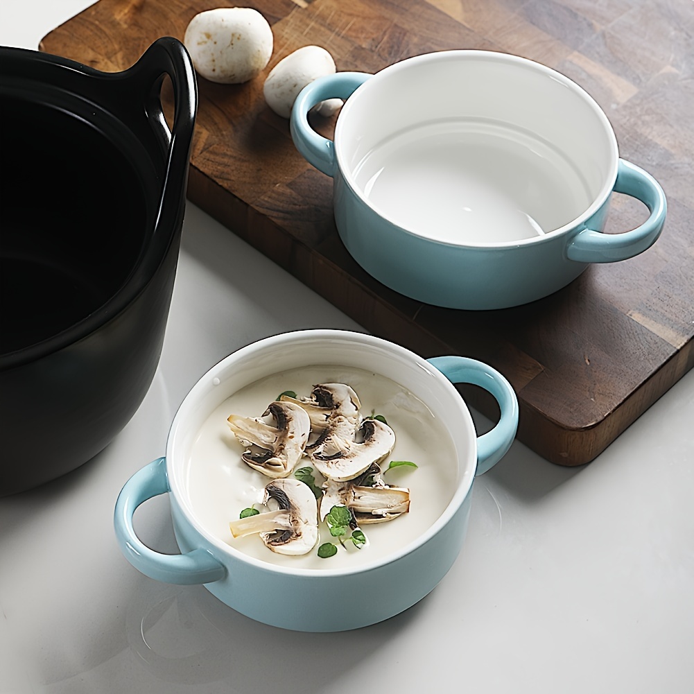 ceramic soup bowls with double handles 20 oz stacked bowls for cereal pot pies stew chill pasta set of 4 details 3