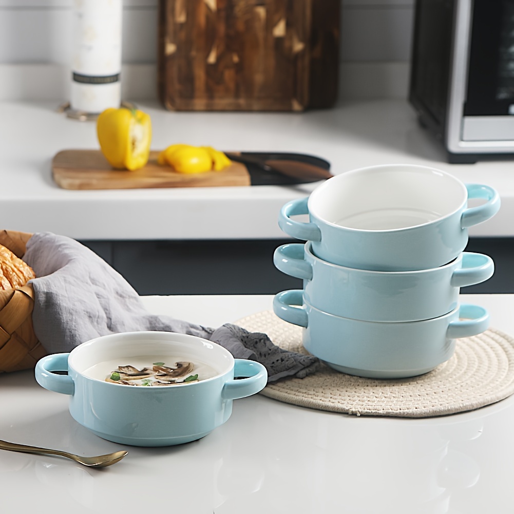 ceramic soup bowls with double handles 20 oz stacked bowls for cereal pot pies stew chill pasta set of 4 details 4