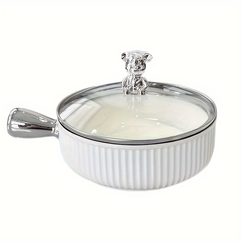 one striped ceramic bowl with lid details 0