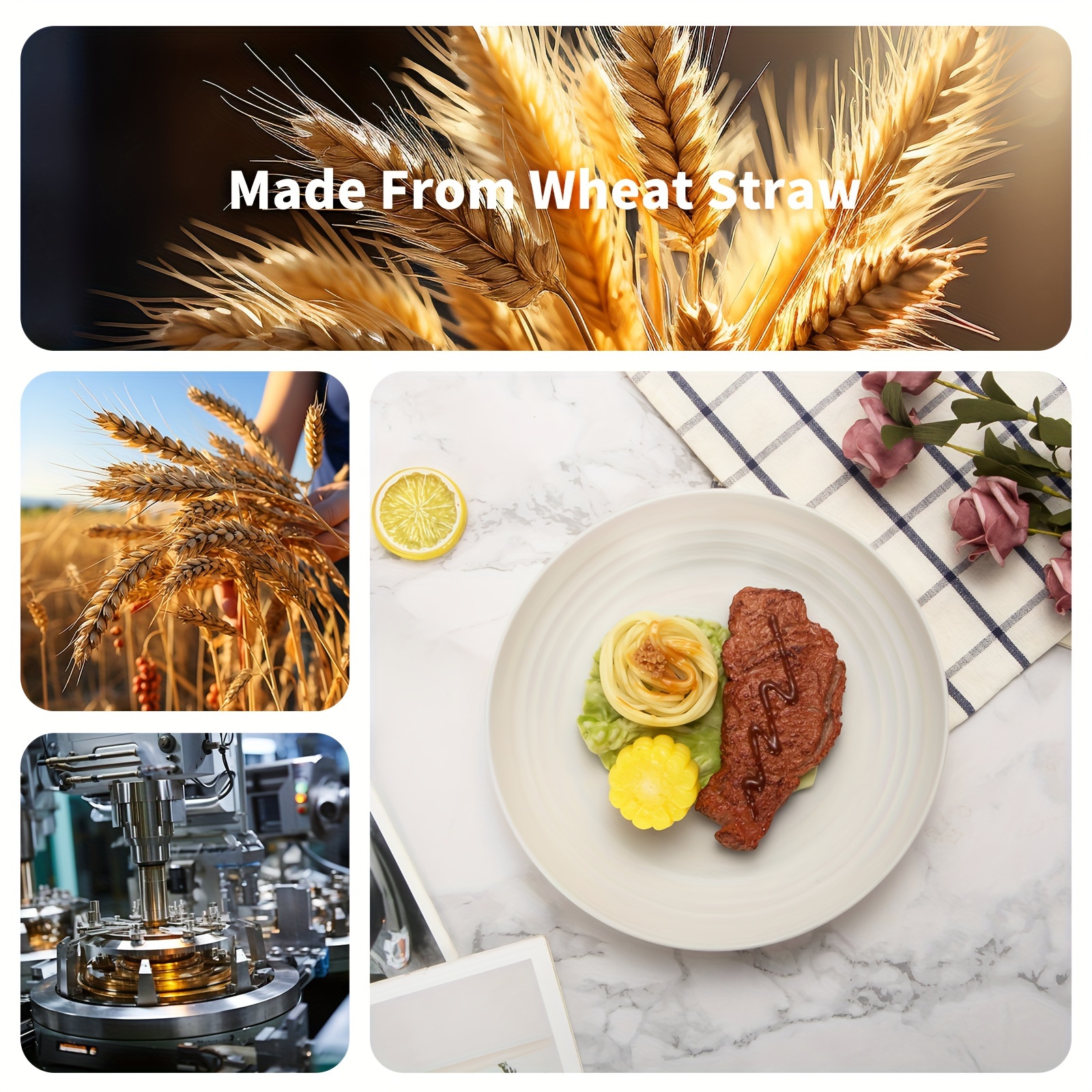 48 pcs kitchen wheat straw dinnerware set service for 8 plastic reuasble dinner dishes serving plate set for kitchen including dinner plate dessert plate bowl cup white details 4