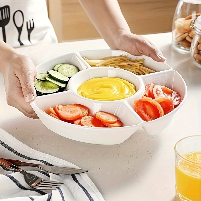 serving set porcelain divided serving platter relish tray perfect for chips and dip veggies candy and snacks white details 0