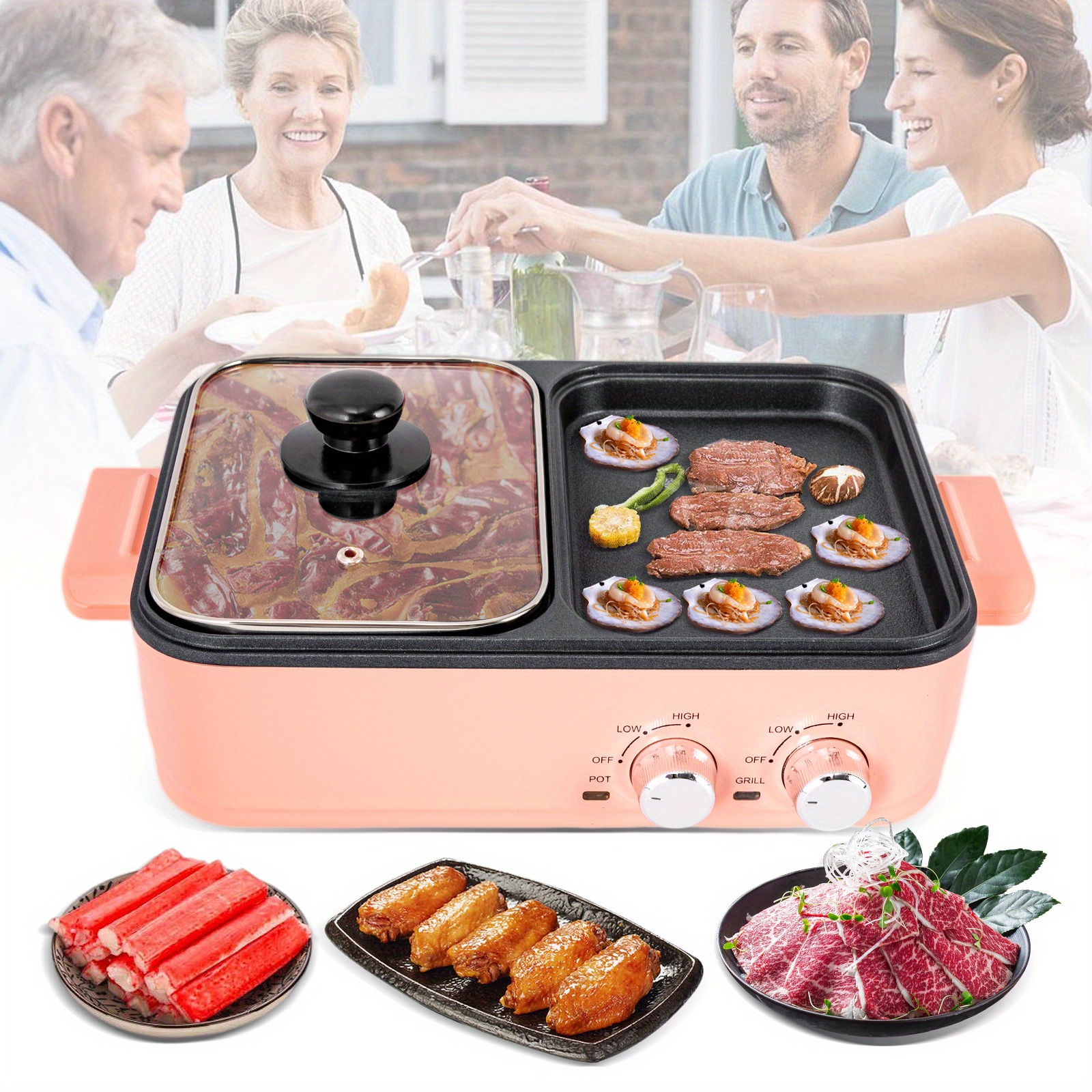 2in1 electric hot pot 1500w 2l non stick korean bbq plate pan shabu grill barbecue mini electric grill kitchen smokeless shabu cooking pan 14 96 8 66 3 94 inch details 4