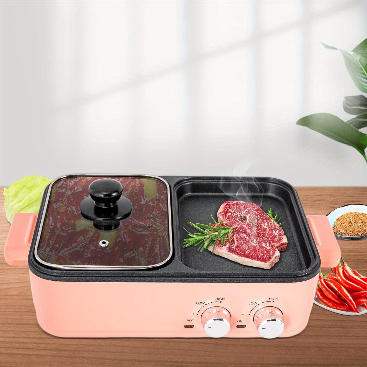 2in1 electric hot pot 1500w 2l non stick korean bbq plate pan shabu grill barbecue mini electric grill kitchen smokeless shabu cooking pan 14 96 8 66 3 94 inch details 5