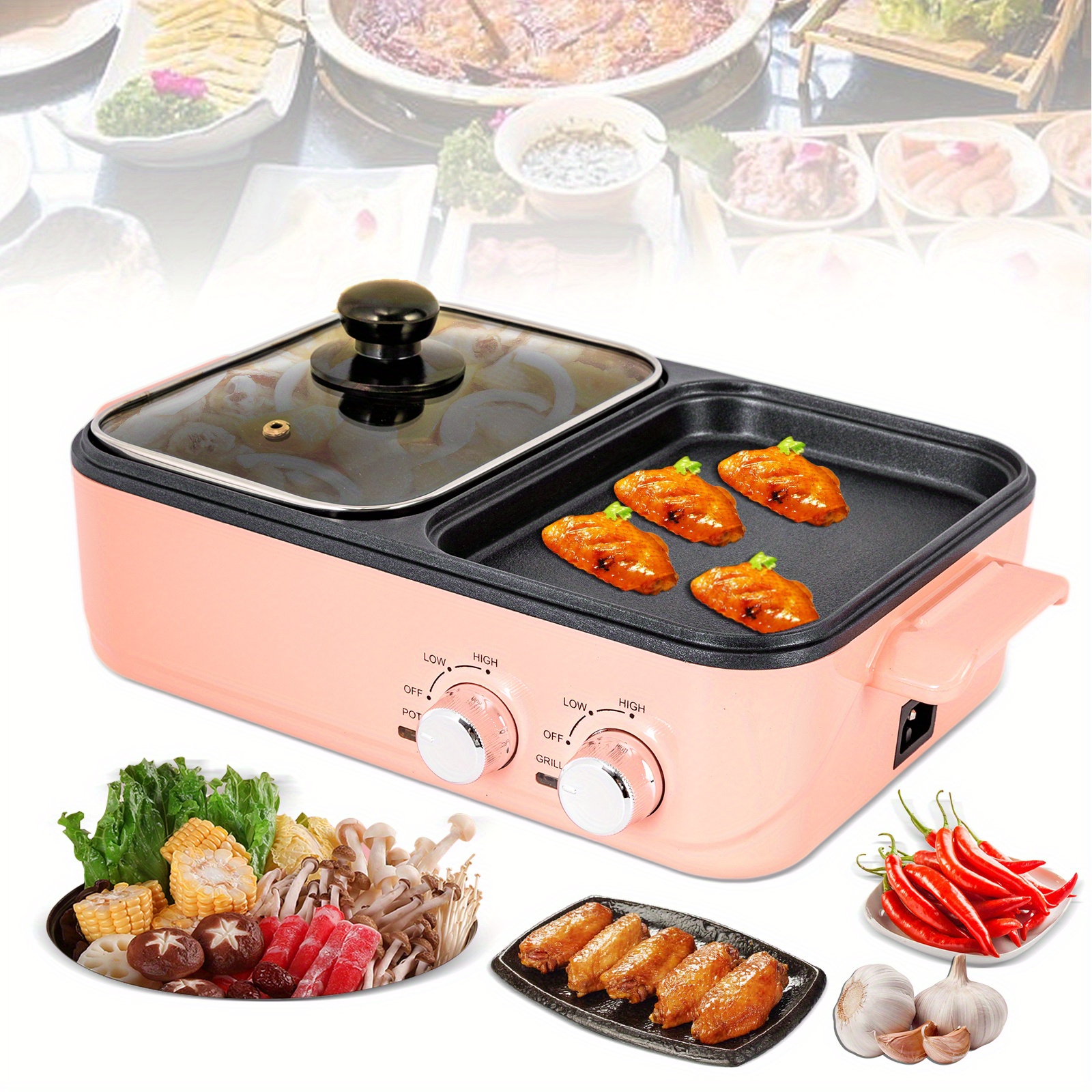 2in1 electric hot pot 1500w 2l non stick korean bbq plate pan shabu grill barbecue mini electric grill kitchen smokeless shabu cooking pan 14 96 8 66 3 94 inch details 8