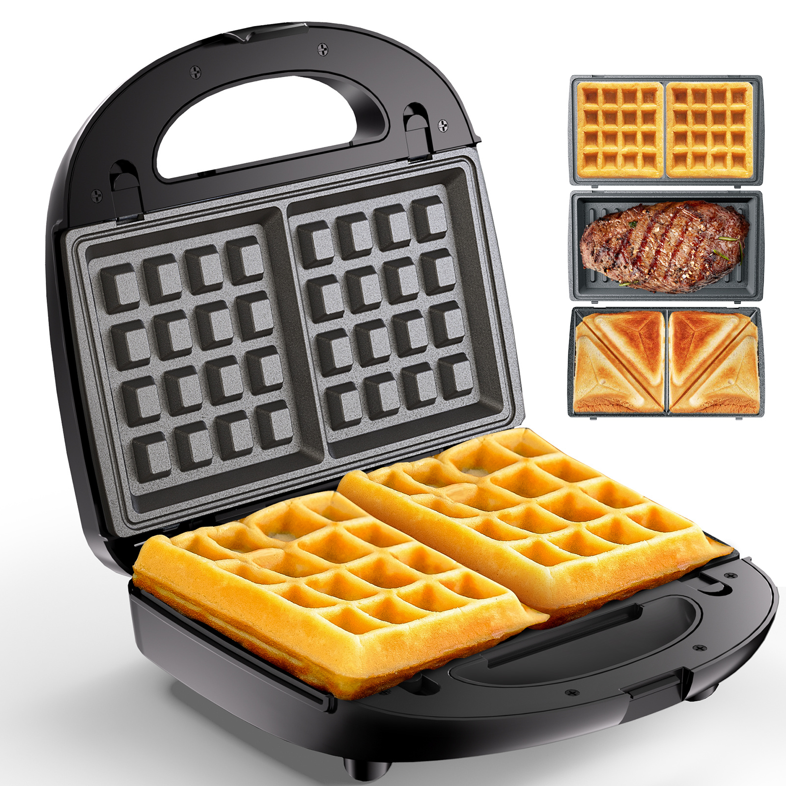 3 in 1 sandwich maker waffle maker with 3 removable non stick plates grill with dual sided heating easy clean and store 800 for cooking breakfast panini cheese and grill steak details 2