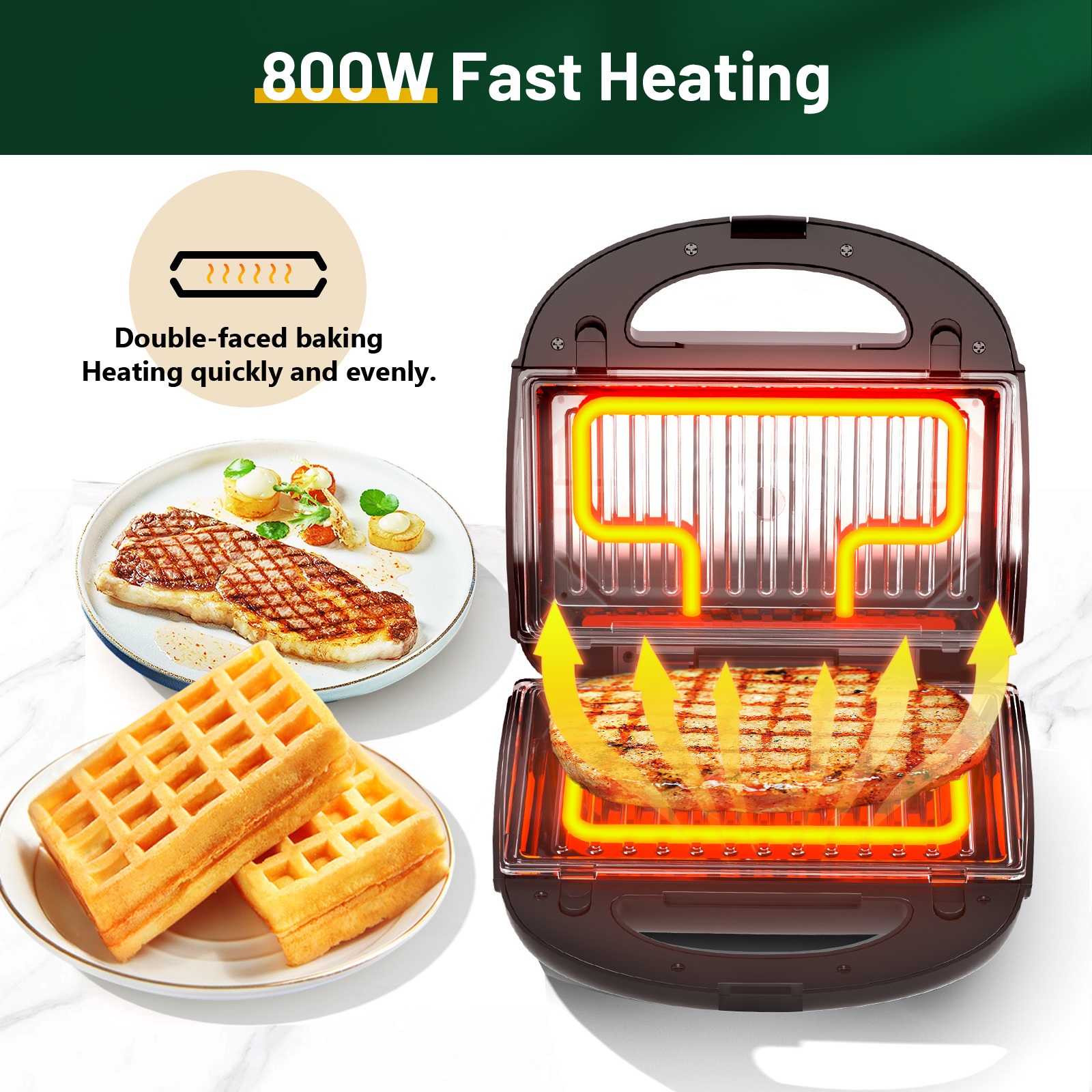 3 in 1 sandwich maker waffle maker with 3 removable non stick plates grill with dual sided heating easy clean and store 800 for cooking breakfast panini cheese and grill steak details 5