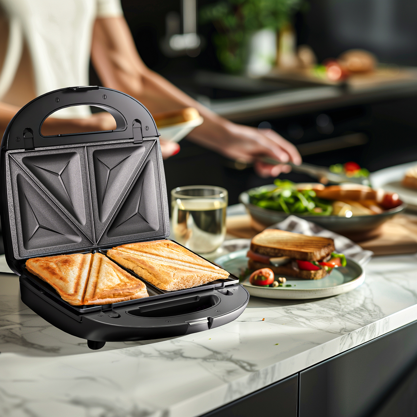 3 in 1 sandwich maker waffle maker with 3 removable non stick plates grill with dual sided heating easy clean and store 800 for cooking breakfast panini cheese and grill steak details 7