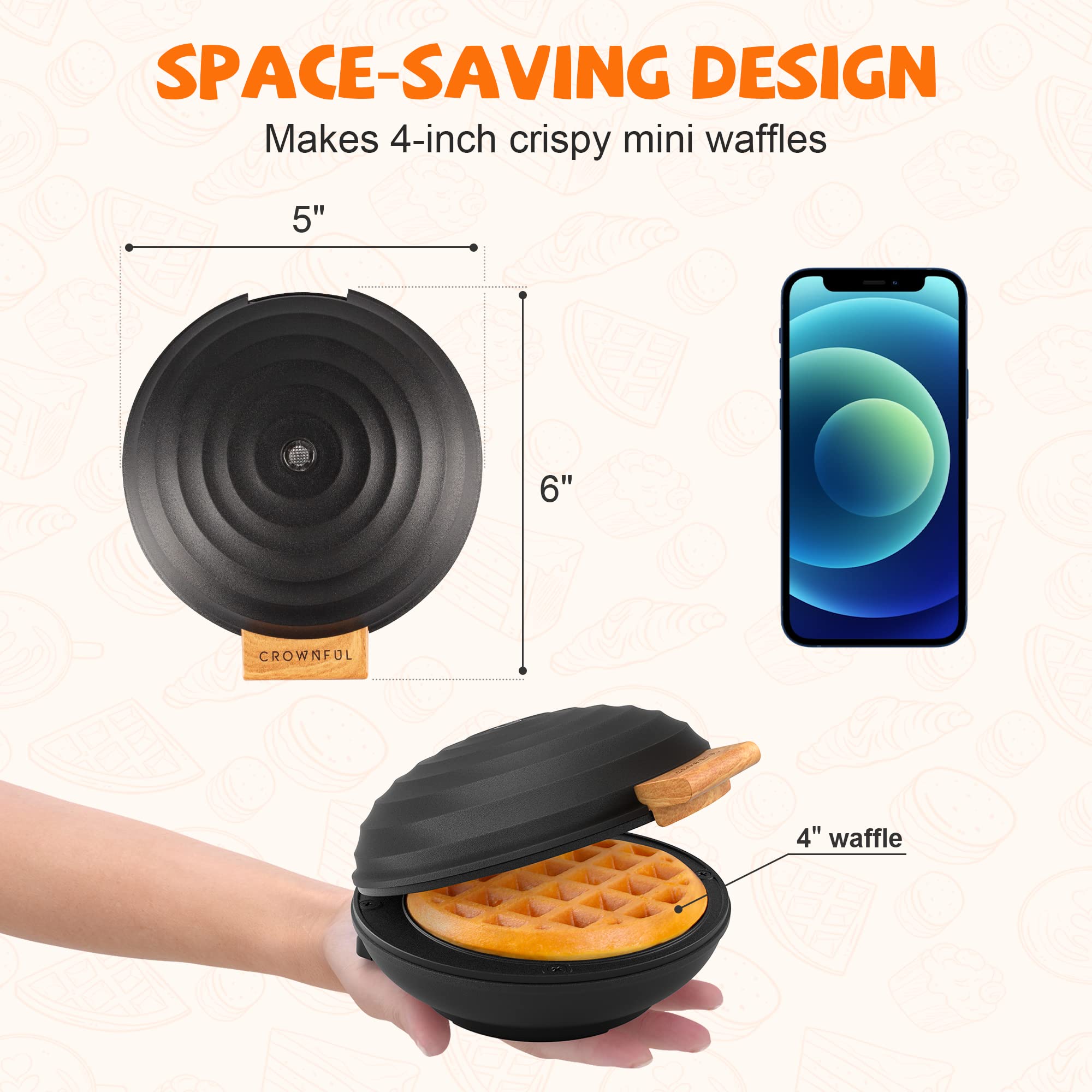 machine 4 inch chaffle maker with compact design easy to clean non stick surface recipe guide included perfect for breakfast dessert sandwich or black details 3